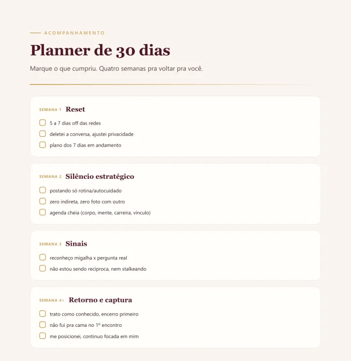Planner de 30 dias do Manual, semana a semana